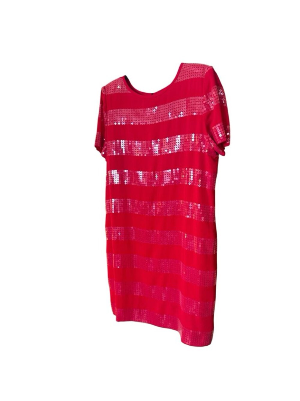 Red Sequin Women's Dress Sz 14 Petite Liz Claiborne Holiday Short Sleeve Sheath - Picture 4 of 16